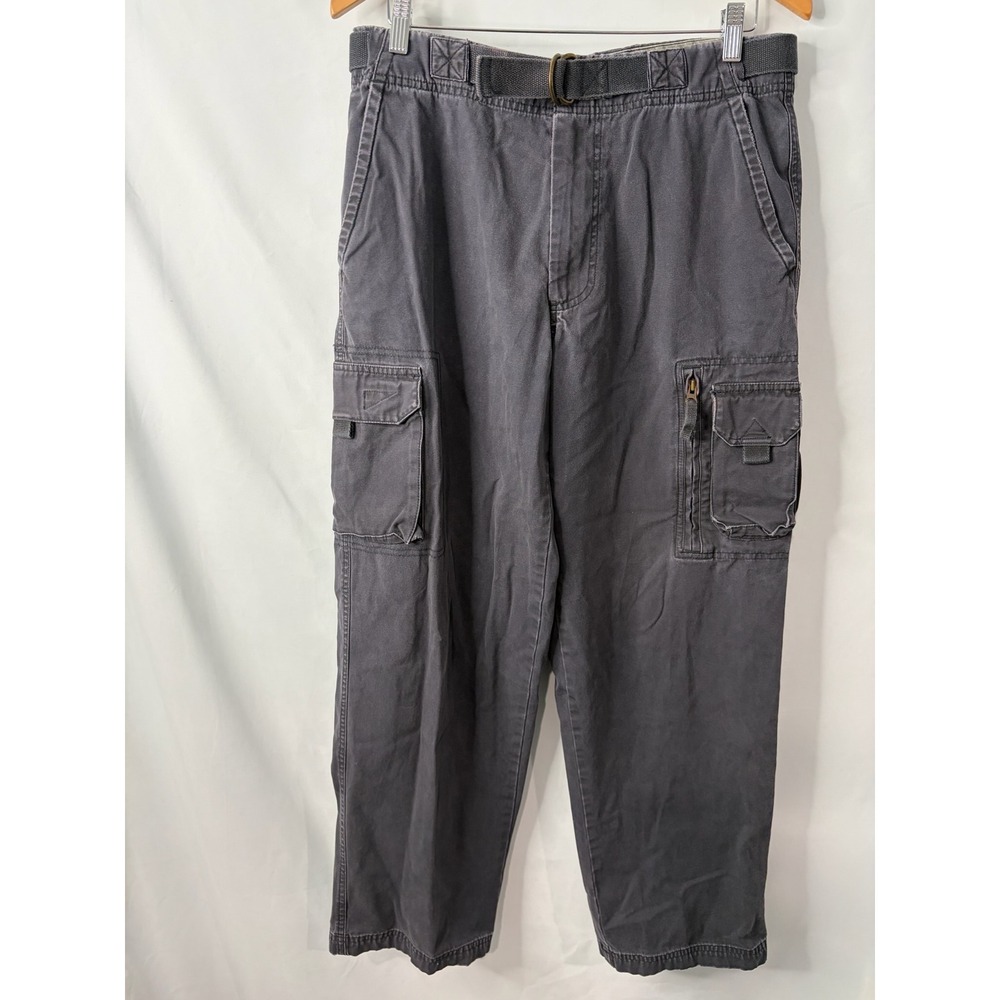 Old Navy Mens Cargo Pants 33x32 Charcoal Grey Cotton Canvas Utility Belted Y2K